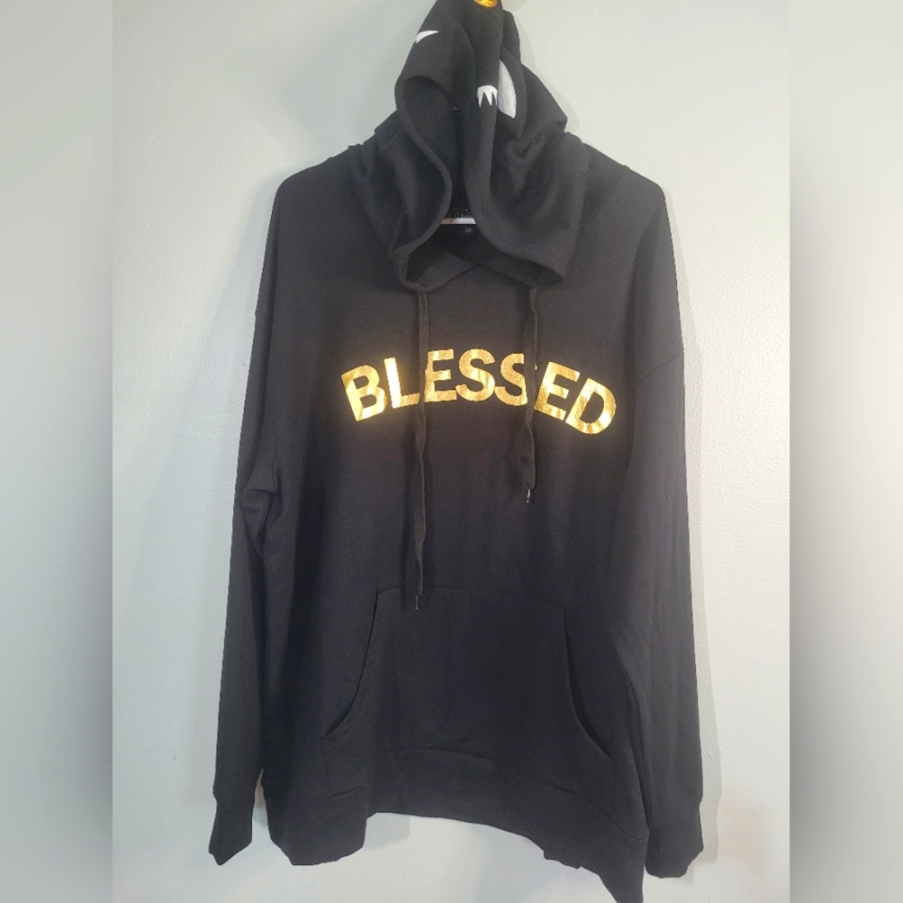 Black Hoodie with Gold 'Blessed' Print